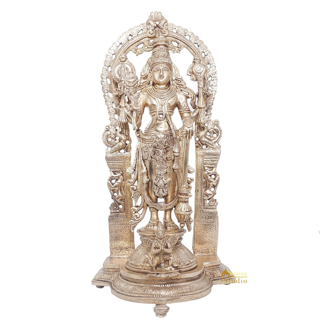 Brass Antique Lord Vishnu Large Idol For Pooja Home Temple Décor Statue 16"