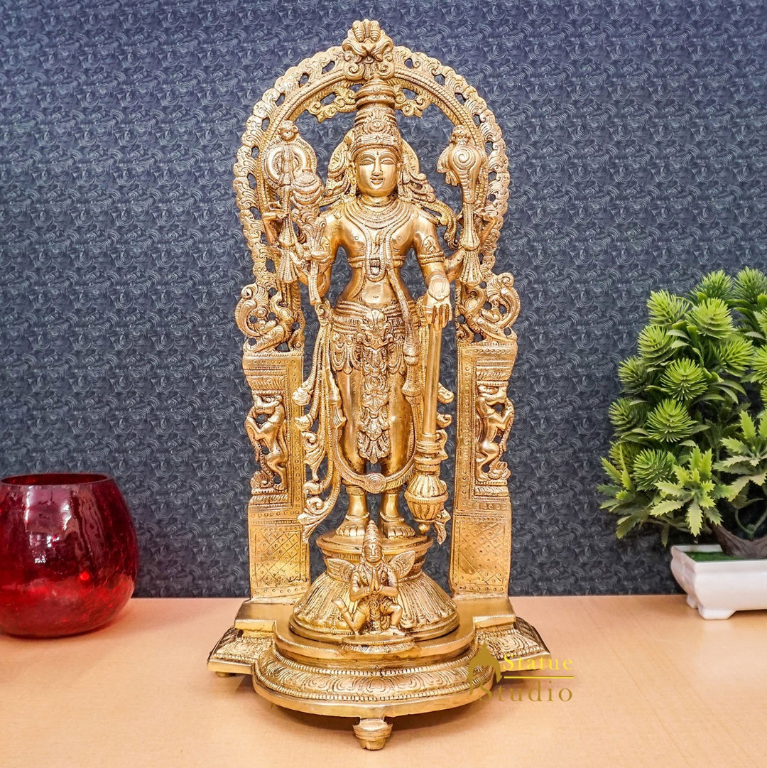 Brass Antique Lord Vishnu Large Idol For Pooja Home Temple Décor Statue 16" - 461014