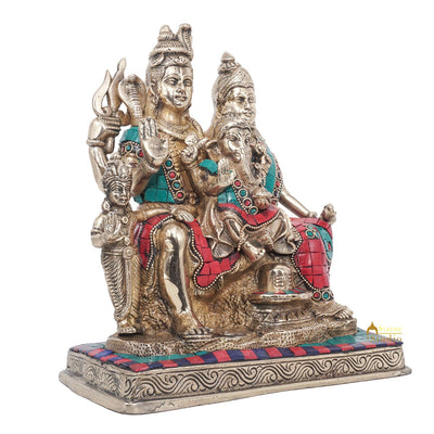 Brass Shiva Family With Parvati Ganesh Karthik Idol For Home Pooja Decor 9.5"