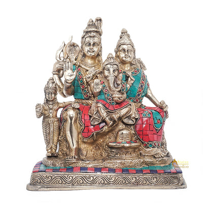 Brass Shiva Family With Parvati Ganesh Karthik Idol For Home Pooja Decor 9.5"