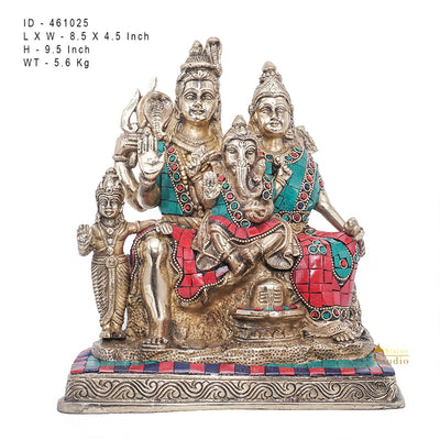 Brass Shiva Family With Parvati Ganesh Karthik Idol For Home Pooja Decor 9.5"