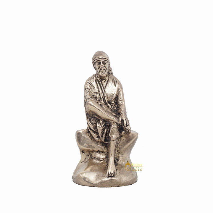 Brass Small Antique Sai Baba Idol For Puja Religious Home Temple Décor 3"