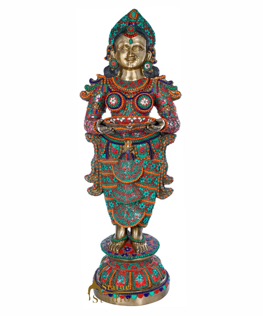 Brass Large Size Welcome Lady Statue Home Office Welcome Pooja Room Dacor  44 – StatueStudio