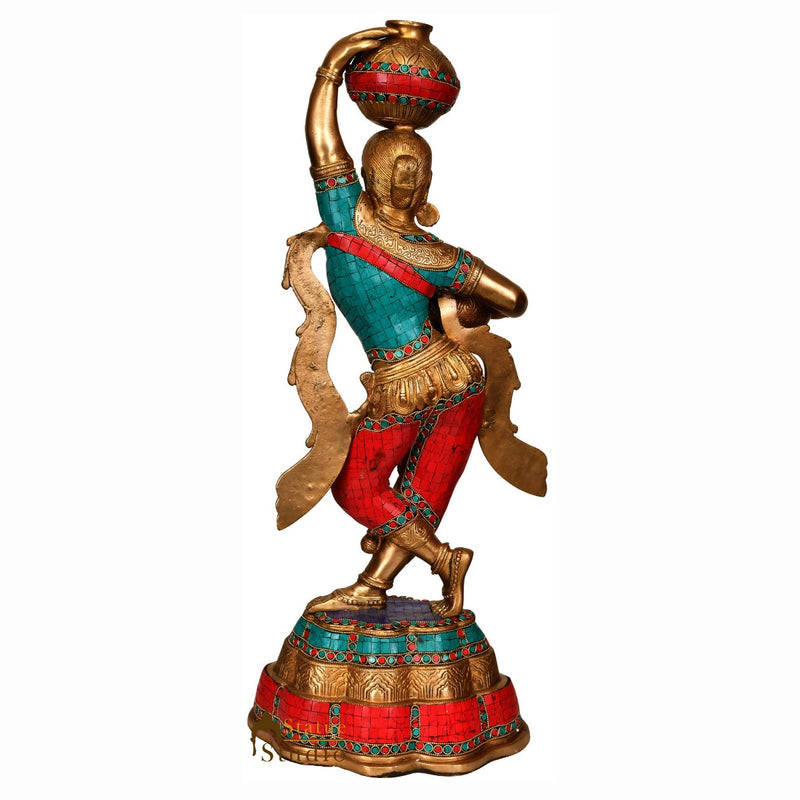 Brass Large Size Indian Matka Lady Statue Home Garden Décor Showpiece 27"