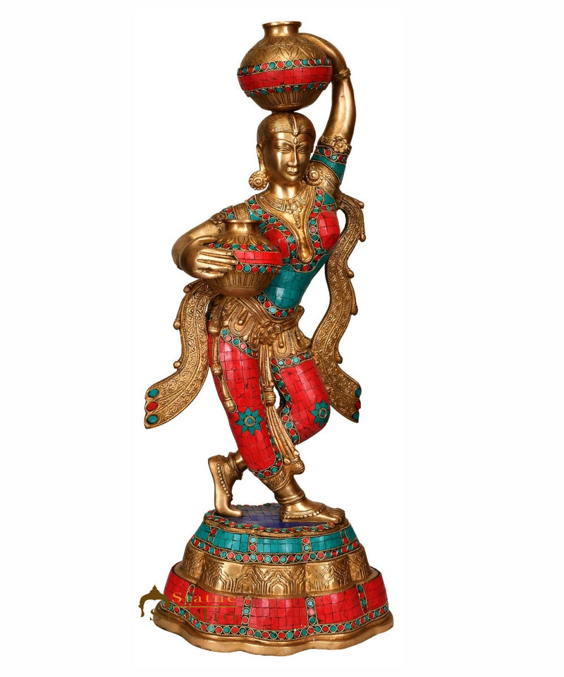 Brass Large Size Indian Matka Lady Statue Home Garden Décor Showpiece 27"