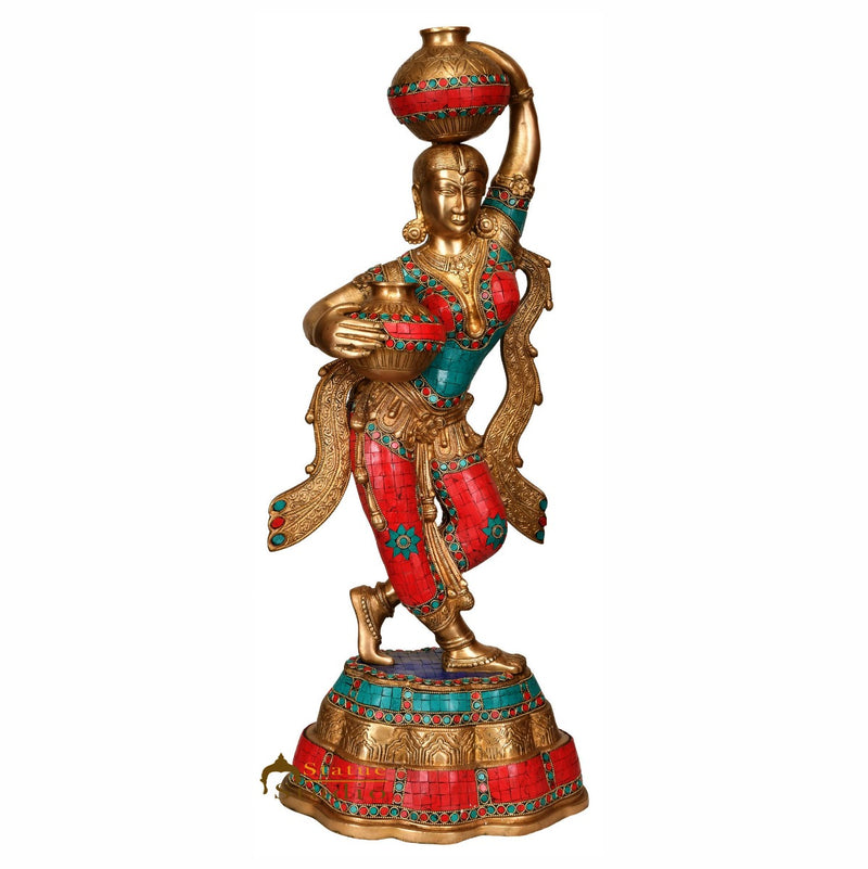 Brass Large Size Indian Matka Lady Statue Home Garden Décor Showpiece 27"