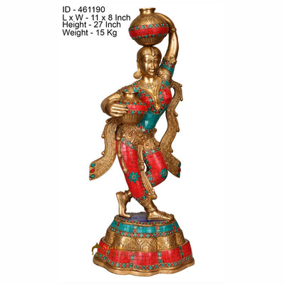 Brass Large Size Indian Matka Lady Statue Home Garden Décor Showpiece 27"