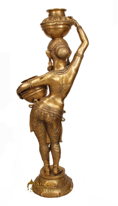 Brass Large Size Indian Matka Lady Statue Home Garden Décor Showpiece 3.5 Feet