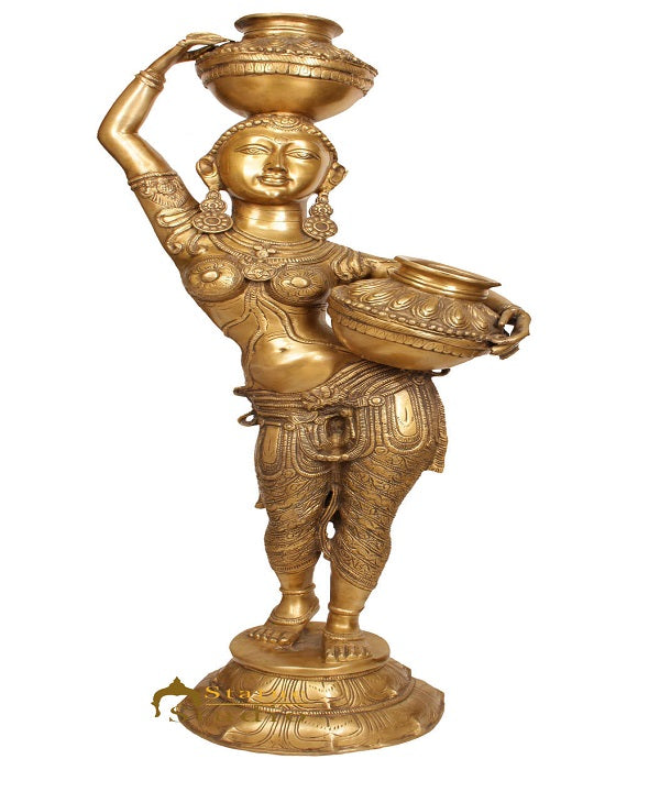 Brass Large Size Indian Matka Lady Statue Home Garden Décor Showpiece 3.5 Feet