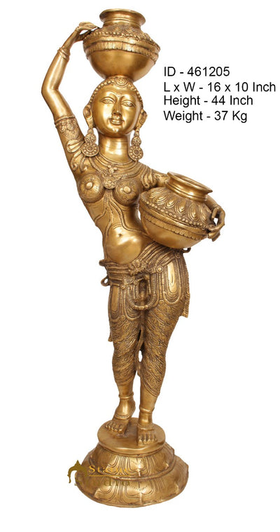 Brass Large Size Indian Matka Lady Statue Home Garden Décor Showpiece 3.5 Feet