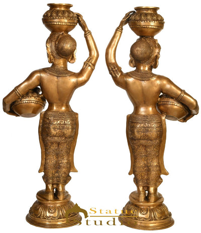 Brass Large Indian Matka Lady Gopi Pair Statue Home Décor Showpiece Idol 3 Feet