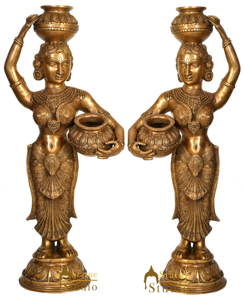 Brass Large Indian Matka Lady Gopi Pair Statue Home Décor Showpiece Idol 3 Feet