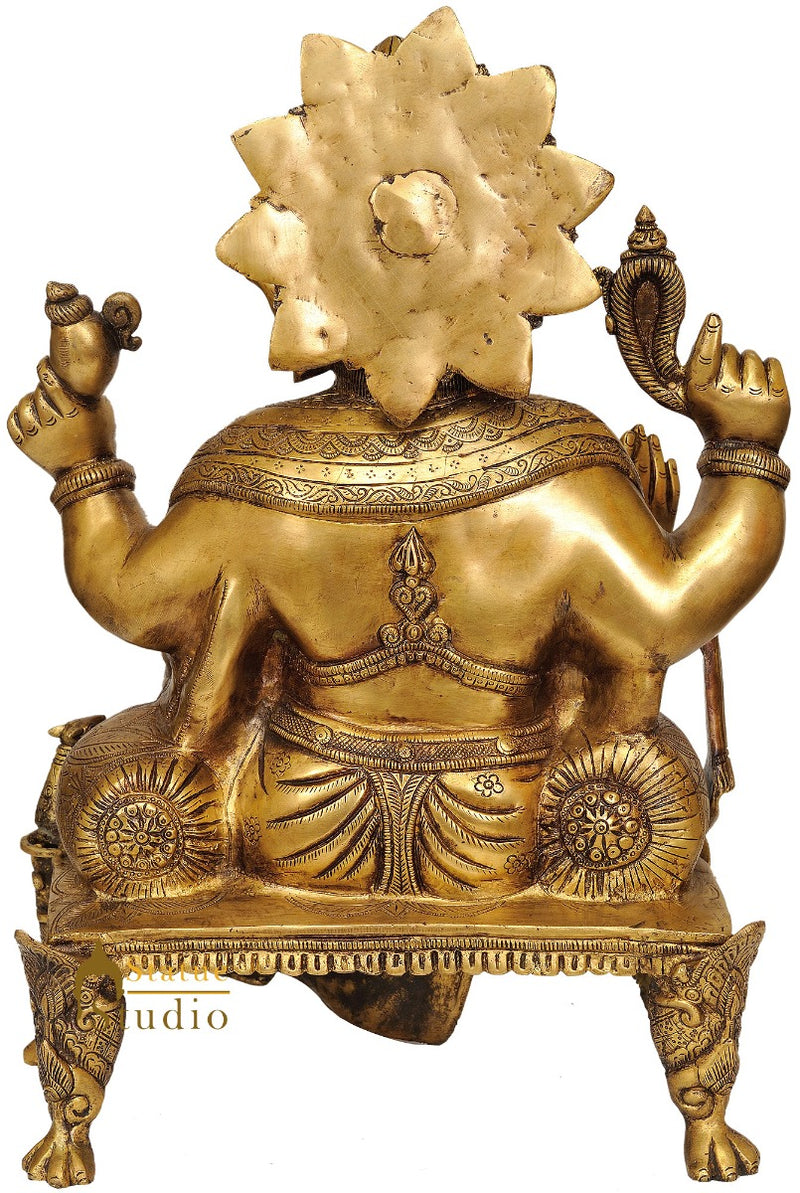 Brass Ganesha Idol Sitting On Chowki Ganpati Statue Home Office Décor Gift 20"