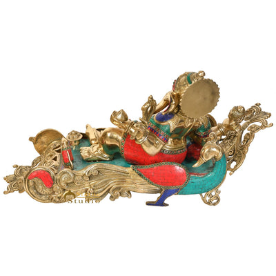 Brass Exclusive Resting Ganesha Statue On Peacock Recliner Ganpati Décor Idol