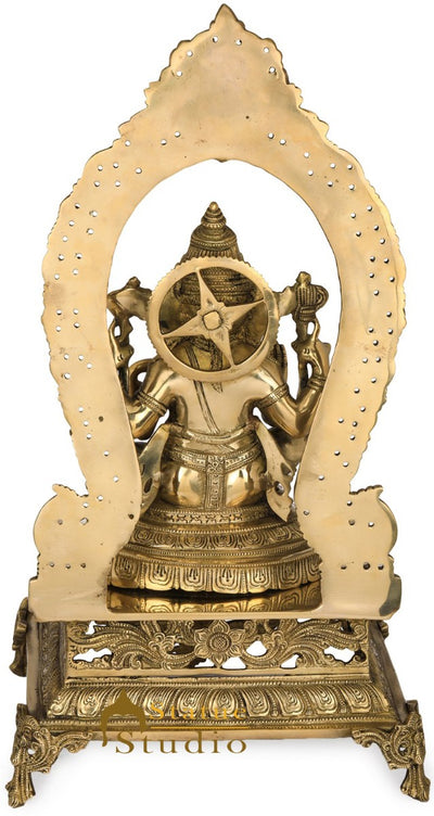 Brass Ganpati Statue Sitting On Prabhavali Throne Ganesha Décor Idol 21"