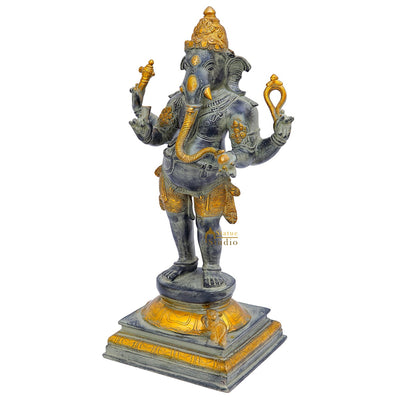 Brass Antique Standing Ganesha Idol Ganpati Statue Home Temple Décor Showpiece 19"