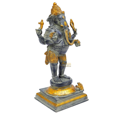 Brass Antique Standing Ganesha Idol Ganpati Statue Home Temple Décor Showpiece 19"