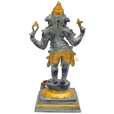 Brass Antique Standing Ganesha Idol Ganpati Statue Home Temple Décor Showpiece 19"