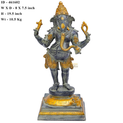 Brass Antique Standing Ganesha Idol Ganpati Statue Home Temple Décor Showpiece 19"