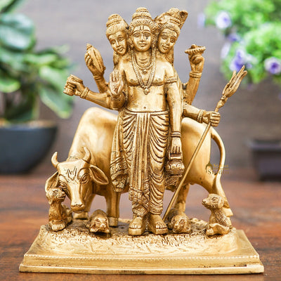 Brass Trinity Of Hindu God Dattatreya Idol Home Temple Religious Décor Statue 8" - 461658