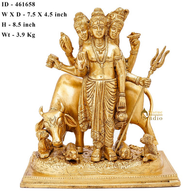 Brass Trinity Of Hindu God Dattatreya Idol Home Temple Religious Décor Statue 8"