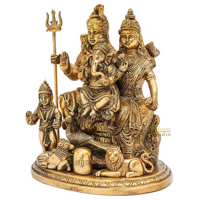 Brass Shiva Family Idol Shiv Parivar Statue For Home Temple Decor 9"