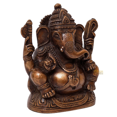 Brass Ganpati Idol Antique Finish For Home Office Decor Showpiece Gift 5"