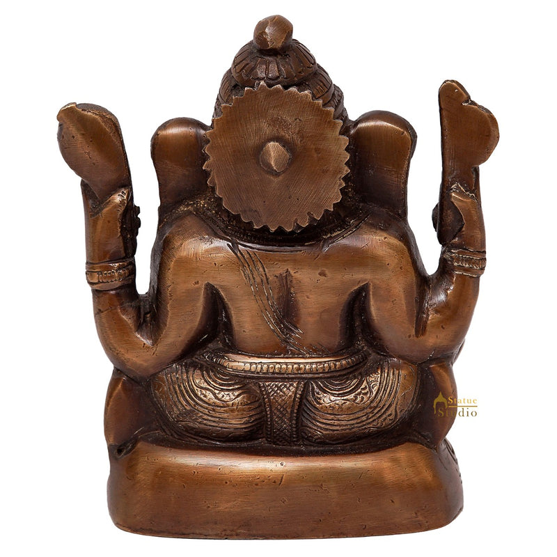 Brass Ganpati Idol Antique Finish For Home Office Decor Showpiece Gift 5"