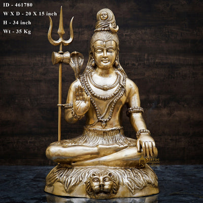 Brass Large Mahadev Lord Shiva Idol Showpiece For Home Office Decor 3 Feet