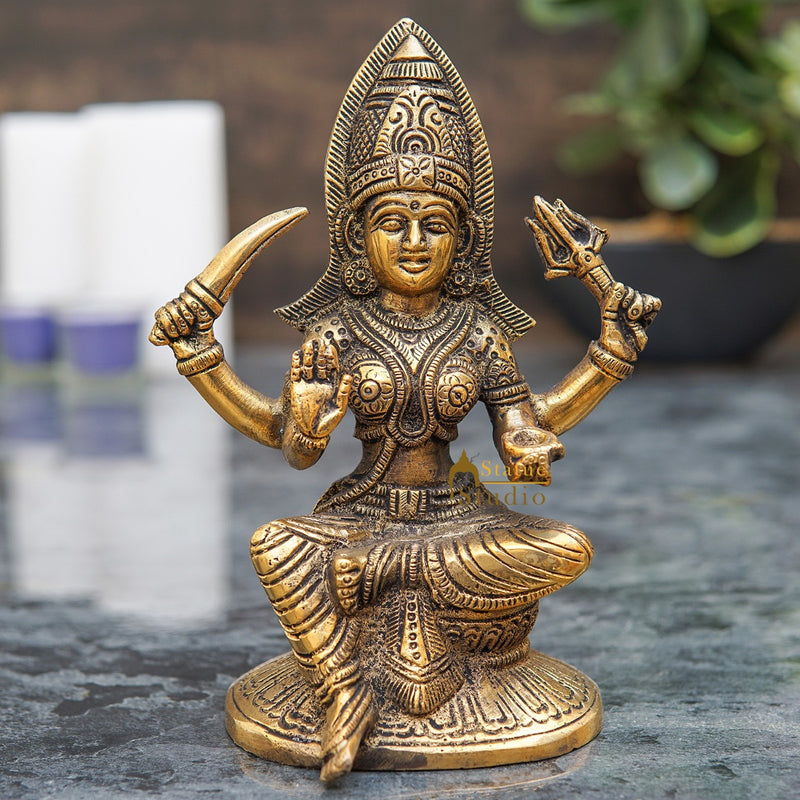 Brass South Indian Goddess Mariamman Religious Puja Décor Idol Statue 6"