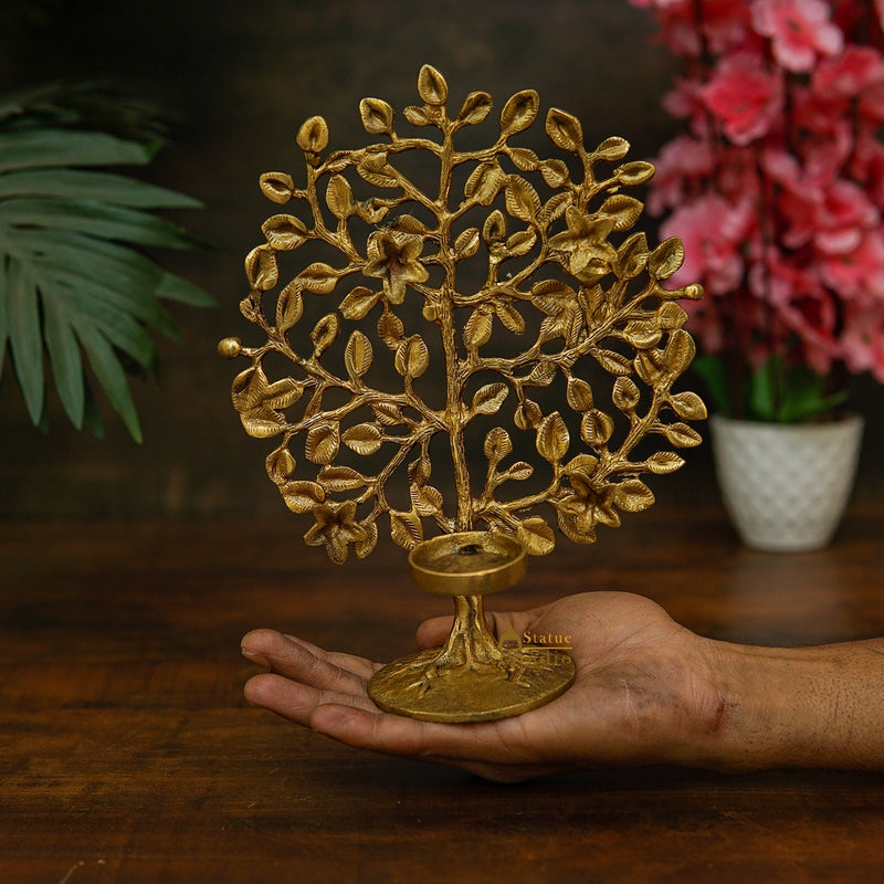 Brass Small Tree Showpiece With Tealigh Candle Holder For Lucky Home V –  StatueStudio