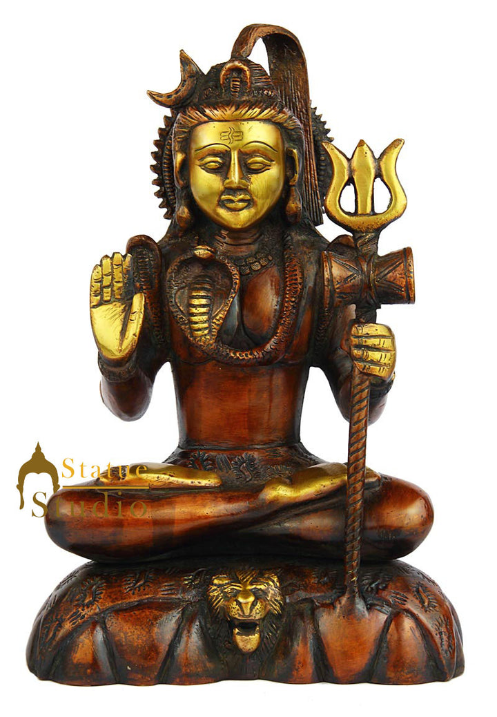 Brass hindu god lord shiva statue antique religious sculpture art figure 10" - 47400