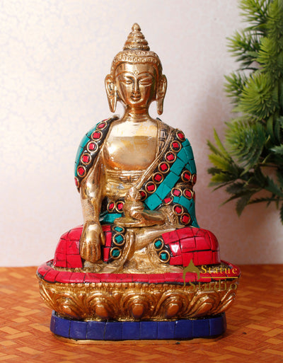 Brass Small Sitting Medicine Shakyamuni Buddha Statue For Home Decor 7"