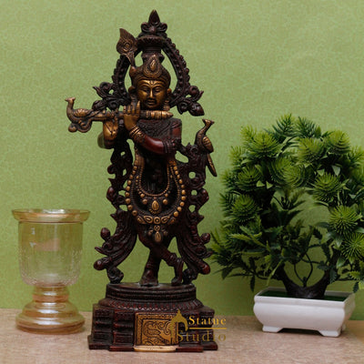 Standing Hindu god Lord Krishna flute idol religious décor statue figure 14" - 68600