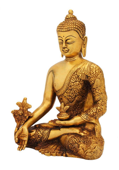 Medicine brass buddha statue shakyamunni old chinese tibet buddhism décor 8"