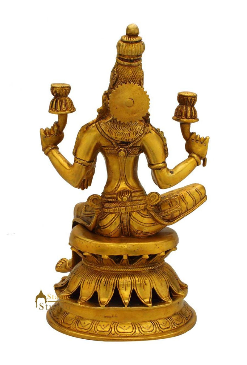 Brass hindu goddess of wealth lakshmi maa murti idol puja figure 12"