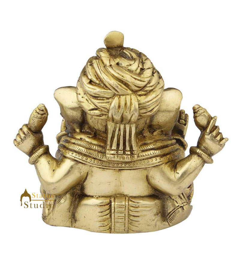 Brass india elephant lord turban ganesha statue religious room décor 7"