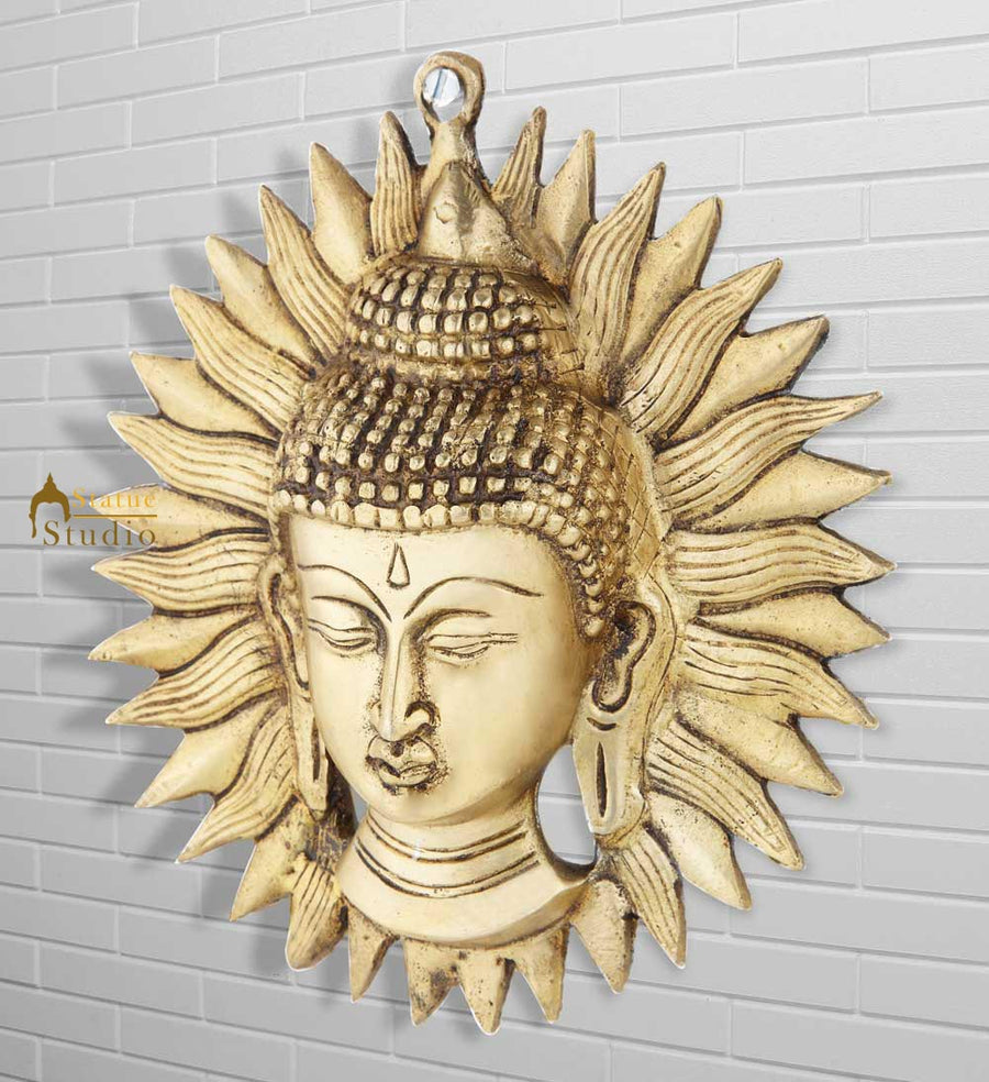 Brass tibet chinese buddha sun mask wall décor removable hanging 7" - 88300