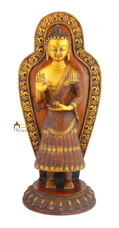 Antique old chinese hand made bronze standing buddha statue tibet buddhism 14"