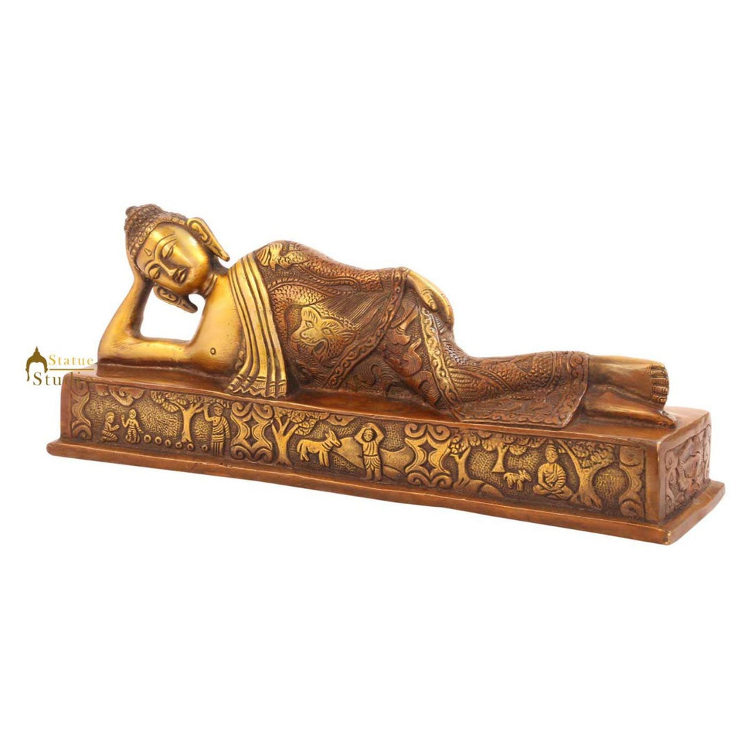 Brass reclining buddha sakyamuni thai chinese décor art statue hand made 5"