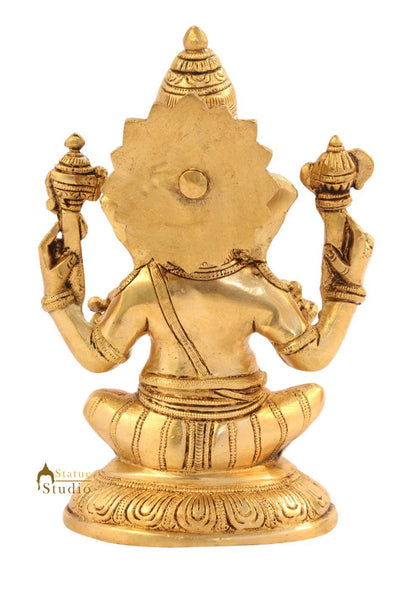 Brass hindu gods lord ganesha sitting indian handicratfs scupture idol figure 7"