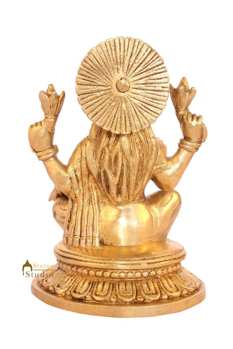 Brass hindu goddess of wealth sitting on base religious room décor 8"