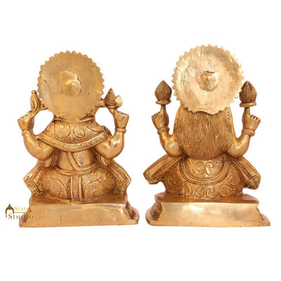 Brass ganesha laxmi pair statue india hindu gods hand carved hand made figure 8"